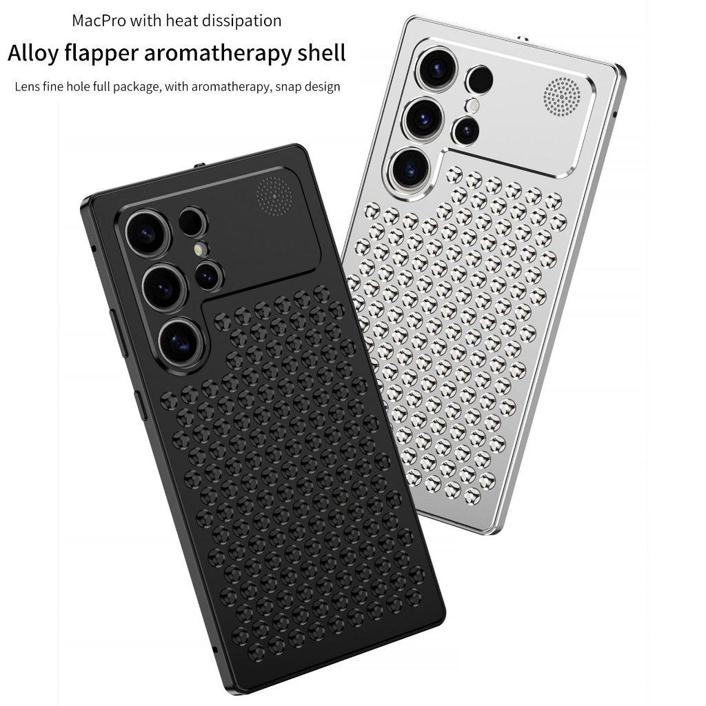อลูมิเนียมกลิ่นหอมกระจายความร้อน Cooling เคสโทรศัพท์สําหรับ Samsung S26 S25 S23 S24 Ultra S24 พร้อมเลนส์ป้องกันกันกระแทก