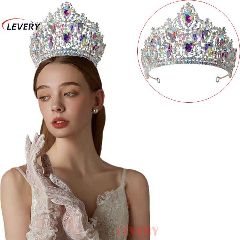 Lendy 2024 ใหม่ Big Crown คริสตัล Rhinestone Pageant Crowns Baroque Vintage งานแต่งงาน Headpieces เจ้าสาวแต่งงาน Party Accessorie