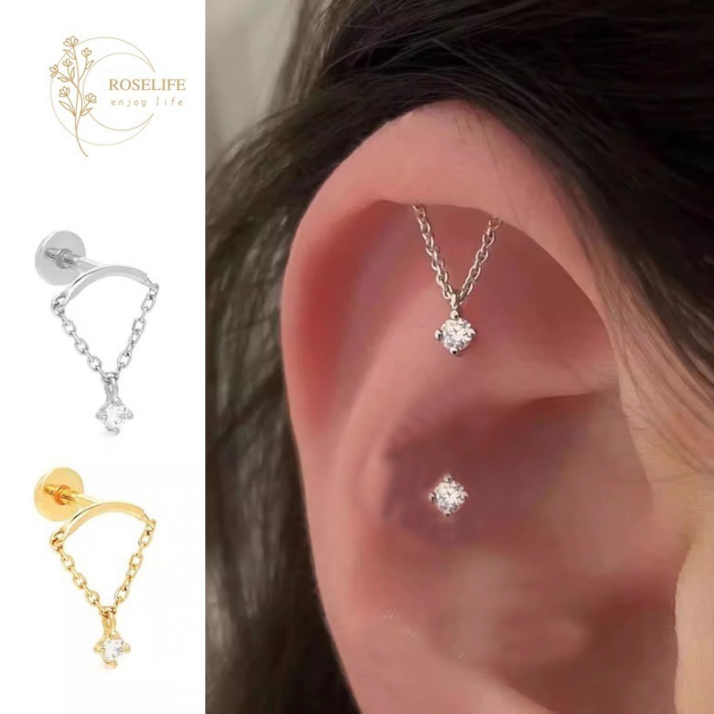 Roselife 1PC S925 เงินสไตล์คริสตัลสร้างแรงบันดาลใจสไตล์พู่โซ่ Pierced ต่างหูสําหรับผู้หญิงสาวแฟชั่นห้อยหูเครื่องประดับแฟชั่นอุปกรณ์เสริม