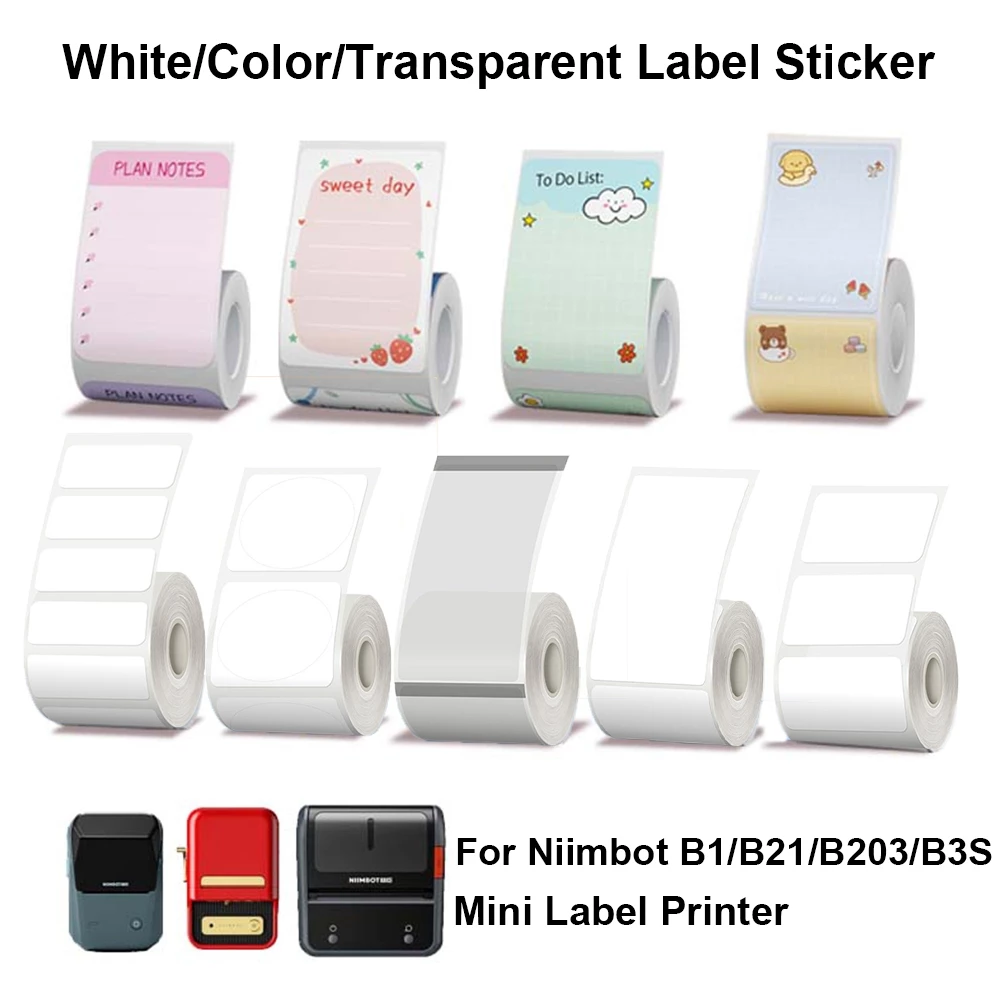 Original Niimbot B21/B3S/B1/B203 สีสันสีขาวโปร ่ งใสสติกเกอร ์ ป ้ ายกาวในตัวกันน ้ ําราคากระดาษความร ้ อน