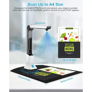 Seesii BK50 แบบพกพา 8 ล ้ านพิกเซลความละเอียดสูงเครื ่ องสแกนหนังสือขนาด A4 กล ้ องเอกสารสําหรับแฟ ้ ม Recognition Scanner