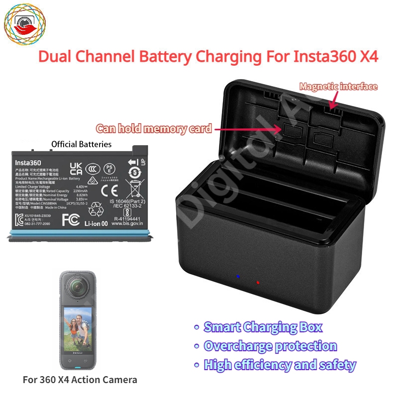 Dual Channel แบตเตอรี ่ ชาร ์ จสําหรับ Insta360 X4 Fast Charging Charger Hub สําหรับ Insta 360 X4 ชา