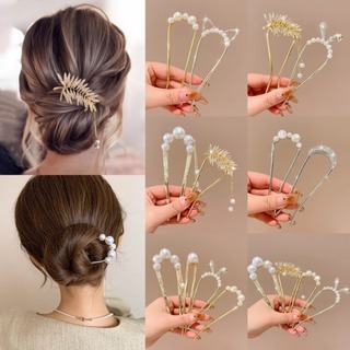 จี ้ มุก Hairpin Retro อารมณ ์ Bun ผมคลิปเงา Rhinestone Hairpin สําหรับสาวผู ้ หญิงอุปกรณ ์ เสริมผม