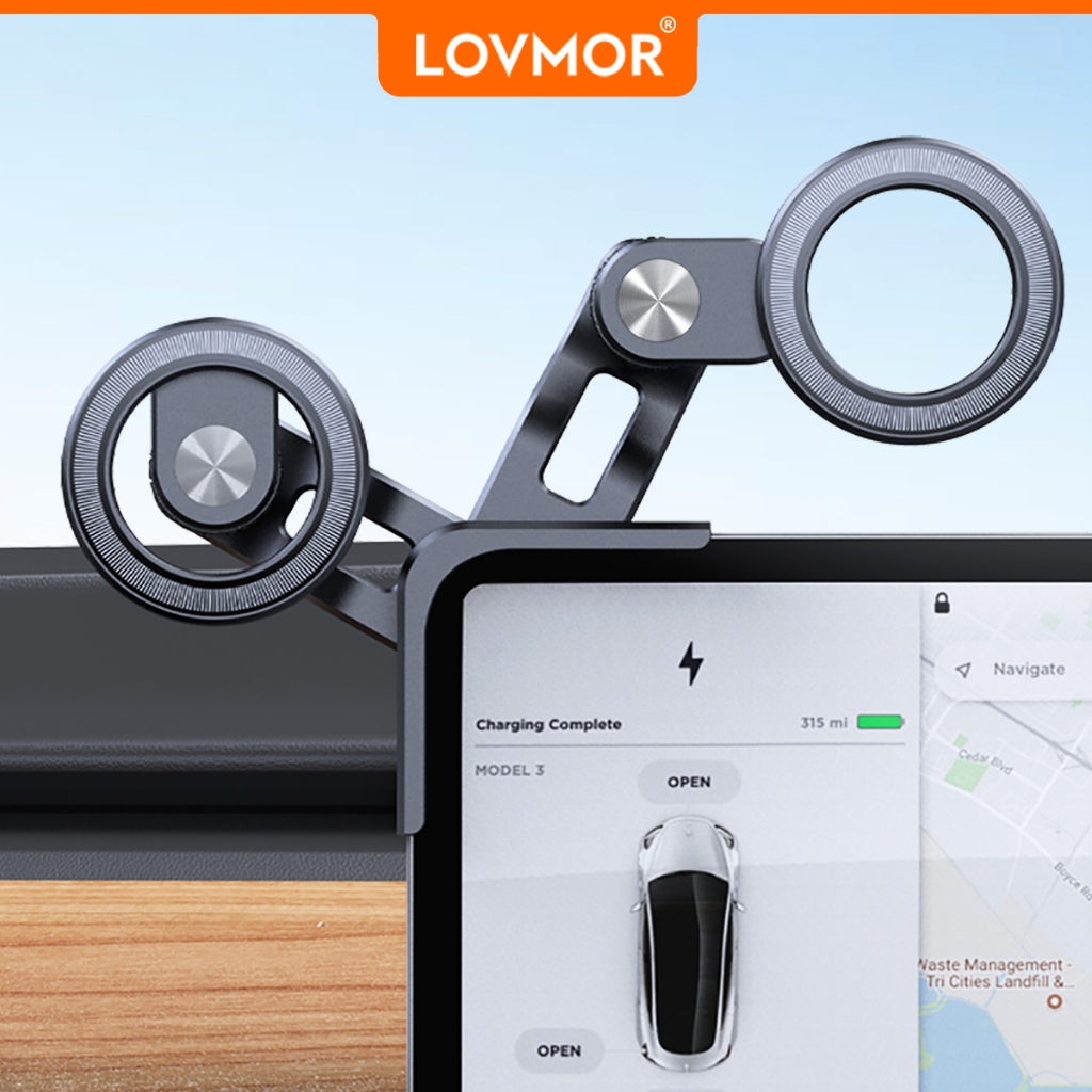 LOVMOR การออกแบบที่วางโทรศัพท์แม่เหล็กสําหรับเทสลารุ่น 3 รุ่น Y ที่วางโทรศัพท์หน้าจอรถยนต์ for iP 15 14 13 12 Pro Max Mini Plus, All Cellphone