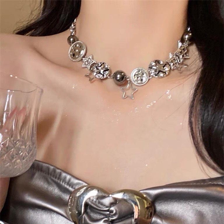 Y2k สไตล ์ Star จี ้ สร ้ อยคอผู ้ หญิง Punk สไตล ์ Retro สร ้ อยคอโลหะ Collar Chain
