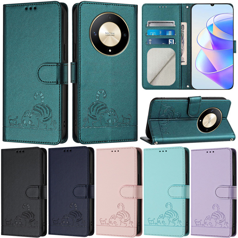 หรูหราปลอกสําหรับ Huawei Honor X9b X8b X7b X6a X8a X7a X9a X6b X6 X8 X9 Honor 90 Pro Pura 70 Pro Honor 90 Lite แมวน่ารักกระเป๋าสตางค์ช่องใส่การ์ดหนังนุ่มพลิกกรณี