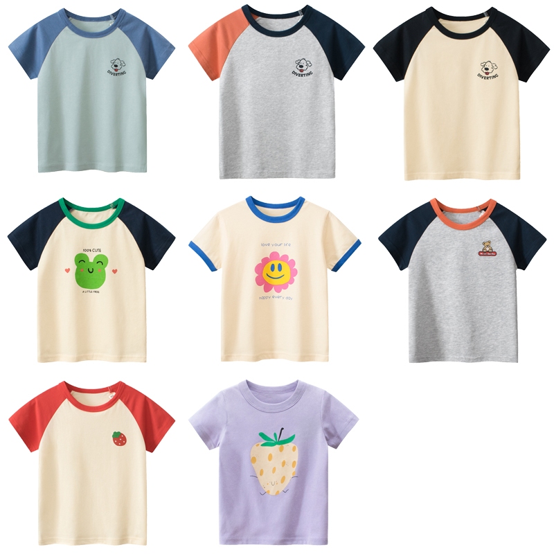 2022 เสื้อผ้าเด็ก 2-8 ปีผ้าฝ้ายแท้สาวน่ารักแฟชั่นการ์ตูนหลวมแขนสั้นเสื้อยืดด้านบน 9999