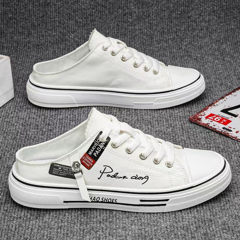 ใหม่ รองเท้าแตะลําลอง หุ้มข้อ ผ้าแคนวาส ไม่มีส้น เหมาะกับฤดูร้อน สําหรับผู้ชาย