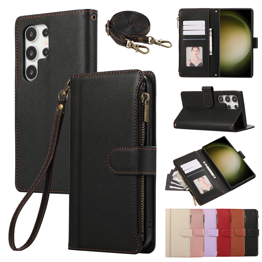 เคสซัมซุง เคส SAMSUNG เคสโทรศัพท์ เปลือกหนัง เชือกเส้นเล็ก พร้อมช่องใส่บัตร และสายคล้อง สําหรับ Samsung Galaxy S26 Plus S25 Ultra S24 Ultra S23 Plus S22 Ultra S21 Plus S20 FE S25edge Note20 Ultra Case