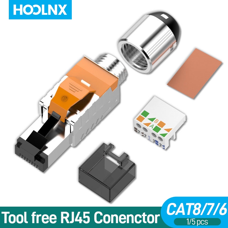 Hoolnx CAT8 RJ45 Connector, RJ45 โลหะเครื่องมือฟรี Easy Termation Modular Plug สําหรับ 40Gbps S/FTP Shielded 22AWG-24AWG