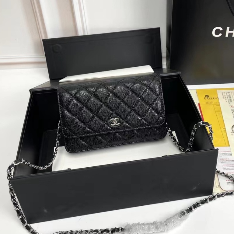 [ พร ้ อมกล ่ องต ้ นฉบับ ] Chanel Woc Wealth Bag Classic Cowhide Caviar Chain Bag One Shoulder Crossbody Bag 33814