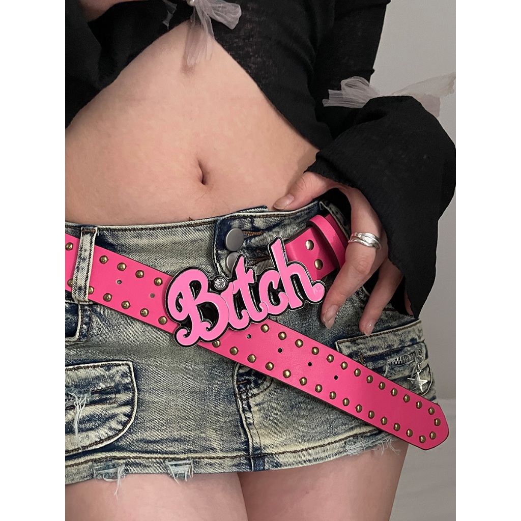 Y2k Millennium Hot Girl ยุโรปสไตล์อเมริกันตัวอักษรตุ๊กตาบาร์บี้เข็มขัดสีชมพูหญิง 2024 สไตล์ใหม่ ins Asian Culture เข็มขัด All-Match