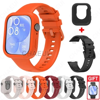 สายซิลิโคนพร้อมฝาครอบเคสเปลี่ยนวงสําหรับ Huawei Watch Fit 5 4 Pro 3 2 / Huawei Watch Fit รุ่นพิเศษ