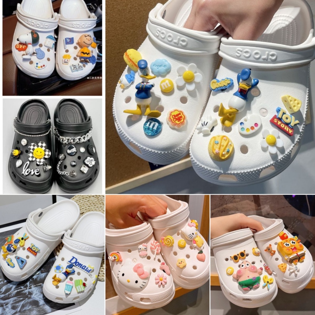 Jibbitz Crocs ชุดการ์ตูนน่ารัก โดนัลดั๊ก เด็กชายสามตา หมีสตอเบอรี่Jibbitz ตกแต่งปุ่มรองเท้าแตะสำหรับ