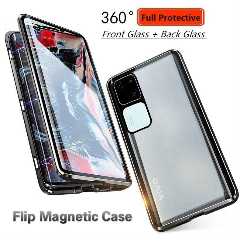 สําหรับ Vivo V40 Pro V30 Pro V29 Pro V27e V27 Pro V25 Pro V23e V23 5G V20 Pro T1 5G T1 Pro 5G ด้านหน้า + หลังกระจกพลิกกรณีโทรศัพท์แม่เหล็ก