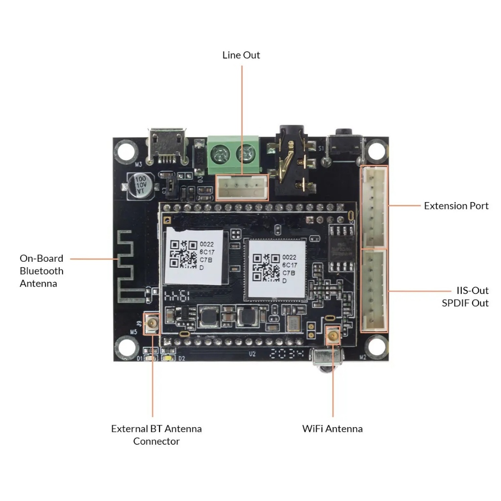 Arylic Mini V3 บอร์ดรับสัญญาณบลูทูธบลูทูธ 5.0 โมดูลเพลงสเตอริโอไร้สาย Multiroom DIY WIFI Audio Board
