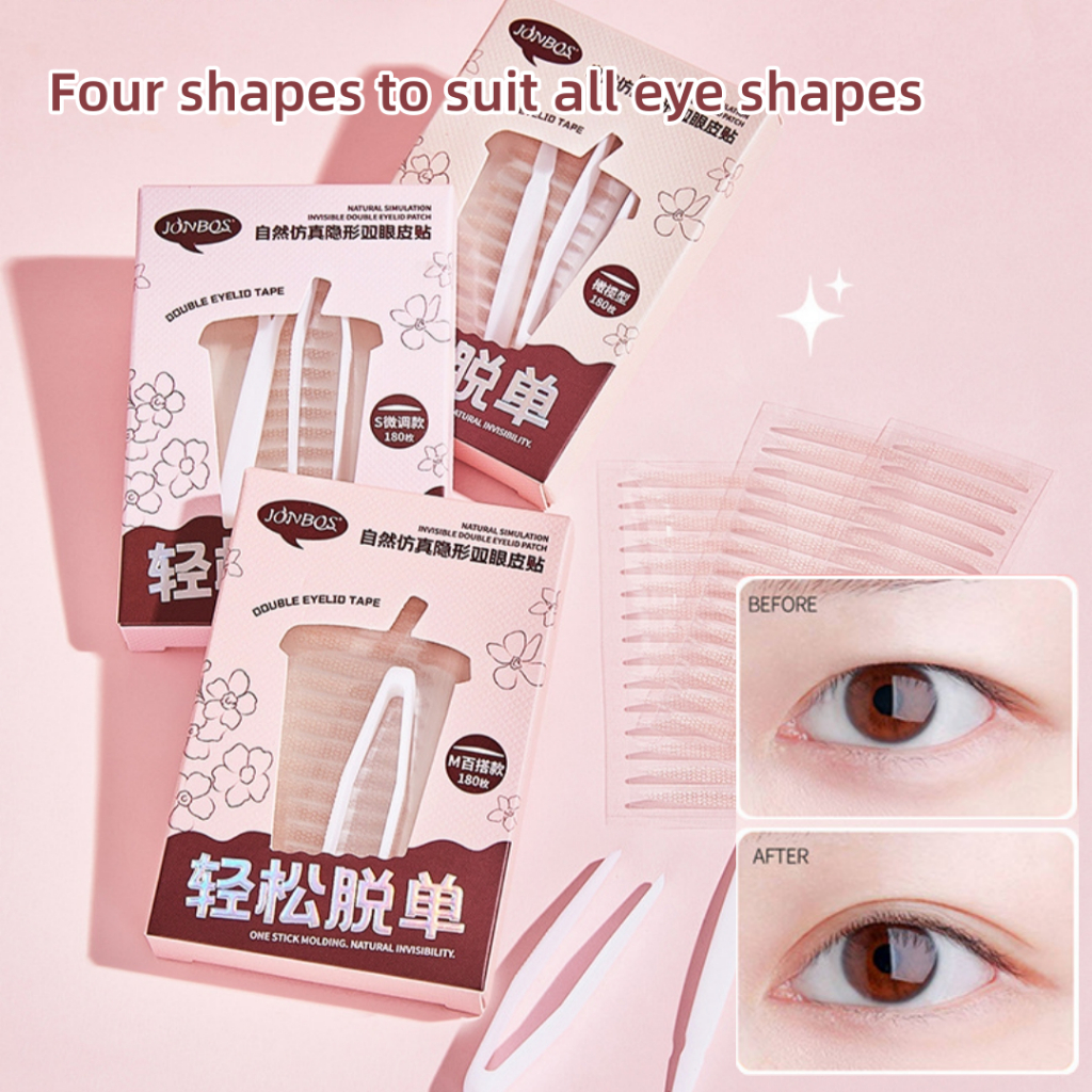 180 ชิ้นเนื้อสีที่มองไม่เห็นกาวสติกเกอร์ตาสองชั้นตาโตโปร่งใสกันน้ําและกันเหงื่อเทปตาสองชั้น