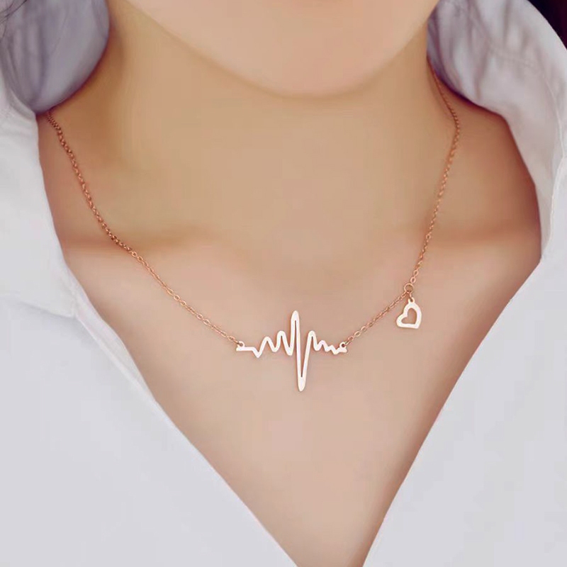 สร้อยคอหัวใจรัก SHINY ECG หมายถึงการย้ายหัวใจของคุณสแตนเลสไม่มืดเหมาะสําหรับสุภาพสตรี