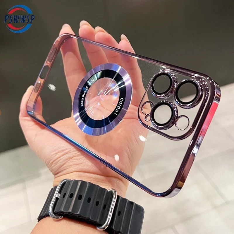 เคสโทรศัพท์มือถือ ซิลิโคนนิ่ม แบบใส กันกระแทก พร้อมที่ชาร์จแม่เหล็ก สําหรับ Iphone 15promax 14 13 12 11 15 Pro Max Plus