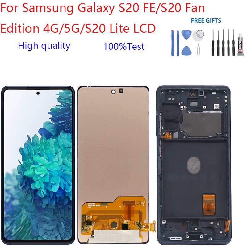 SAMSUNG ไม่มีไหม้หรือริ้วรอยสําหรับsamsung Galaxy S20 FE S20 พัดลมรุ่น 4G 5GจอแสดงผลLCD Touch Screen Digitizer Assembly Galaxy S20FE S20 Liteอะไหล่ซ่อม