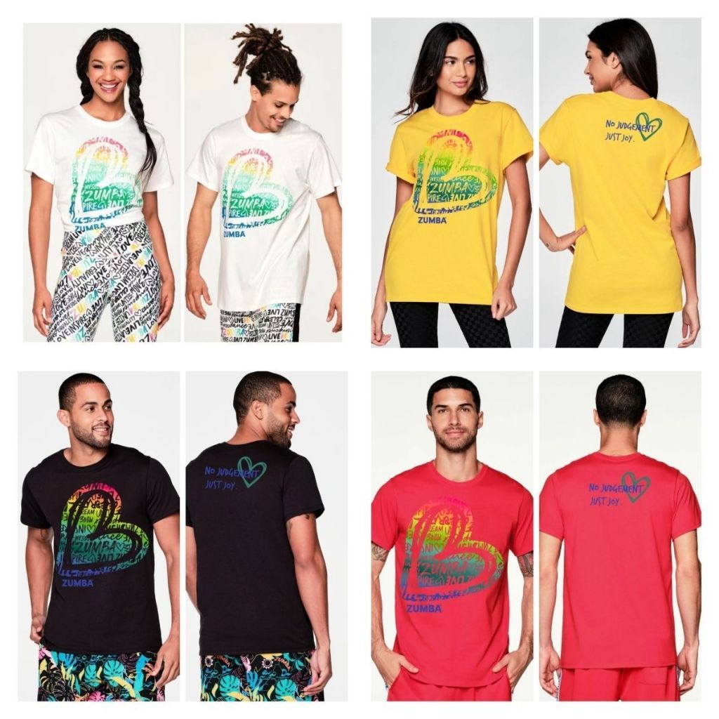 Zumba ZW ใหม่กีฬาฟิตเนสรอบคอ Basic เสื้อยืดแขนสั้นทีม Dopamine สําหรับผู้ชายและผู้หญิงผ้าฝ้ายแท้