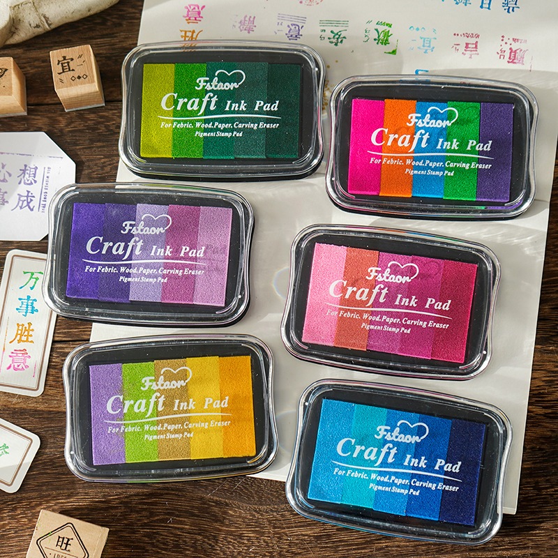 ขนาดใหญ่สายรุ้งสีหมึก Pad Kawaii Gradual น้ํามัน Inkpads นิ้วพิมพ์เครื่องมือ DIY คริสต์มาสของขวัญปีใหม่ห่อ Scrapbooking Journal Planner การ์ดทําซองจดหมายตกแต่ง