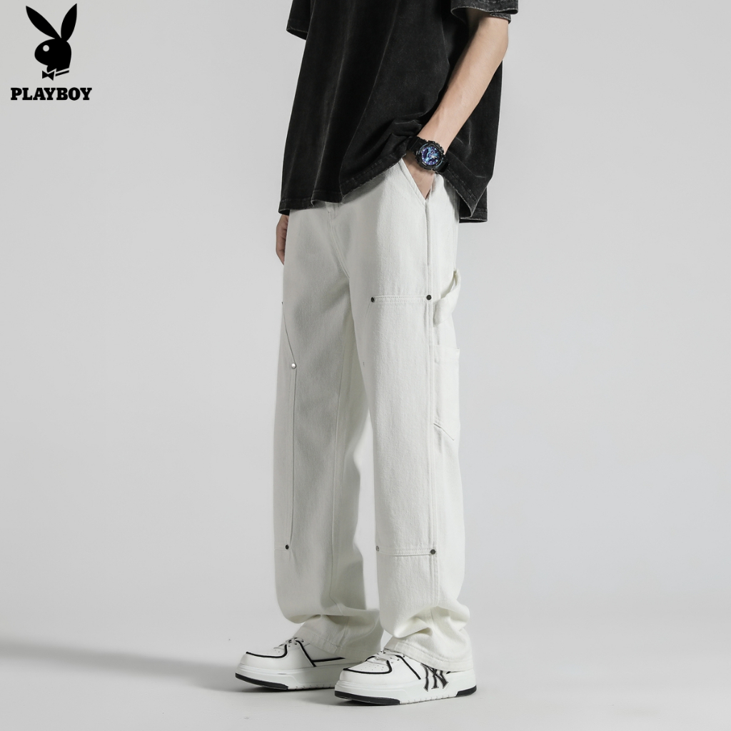 PLAYBOY Workwear Washed Jeans Loose Straight Leg Casual Pants
