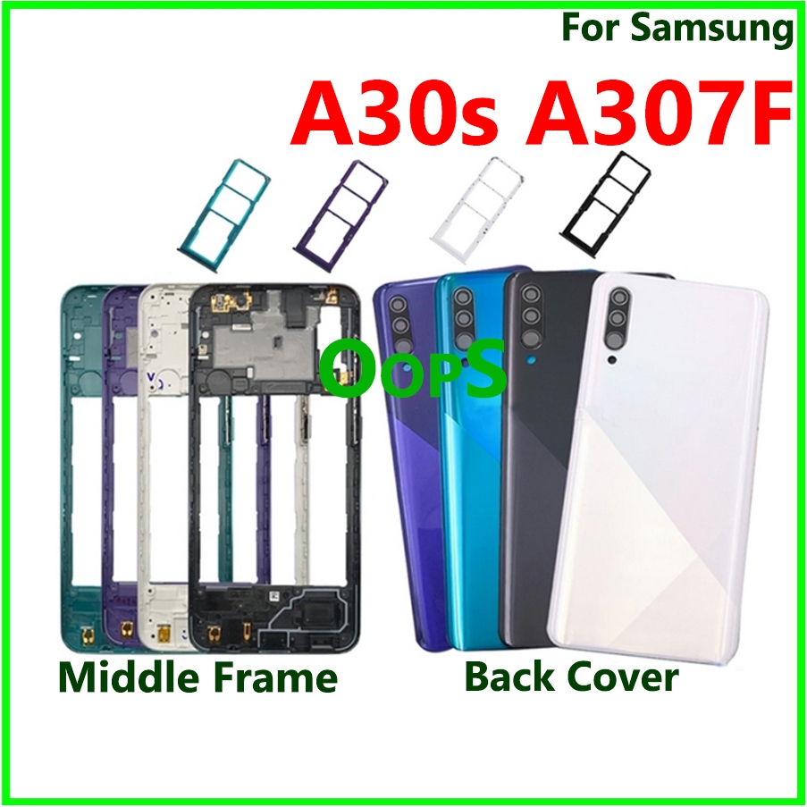 สําหรับ SAMSUNG A30s A307 แบตเตอรี่ฝาหลังเคสประตู LCD เลนส์กรอบกลาง + ถาดซิม
