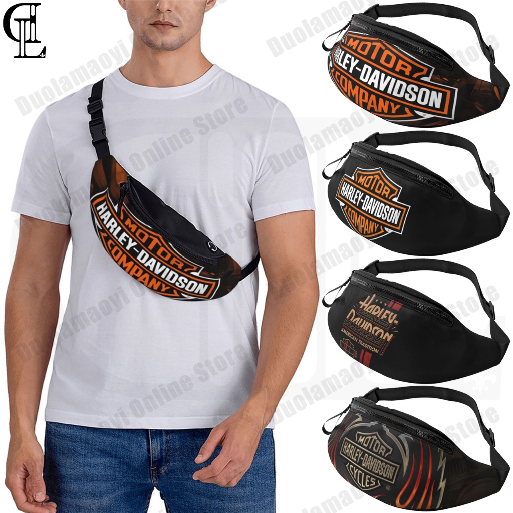 Harley-davidsons Fanny กระเป๋าคาดเอว พร้อมแจ็คหูฟัง และซิป ปรับได้ สําหรับผู้หญิง และผู้ชาย
