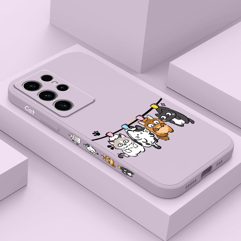 Air Cat เคสโทรศัพท์สําหรับ Samsung Galaxy S25 S24 S23 S22 FE Ultra Plus 5G ซิลิโคนเหลวด้านข้างรูปแบบฝาครอบ
