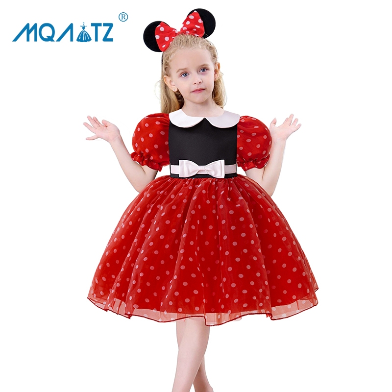 Mqatz สีแดงเด็กสาวคอสเพลย์ชุดแขนสั้นวันเกิดสาวเด็กเครื่องแต่งกาย จุด เจ้าหญิงพรรคชุดโรงเรียนดําเนินการเสื้อผ้า ล111