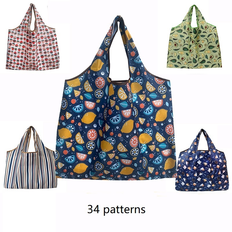 พับเป็นมิตรกับสิ่งแวดล้อมถุงช้อปปิ้งพับกันน้ําขนาดใหญ่กระเป๋าพิมพ์ความจุถุงของชําที่มีการจัดการถุงช้อปปิ้งของชําถุงสิริสําหรับการเดินทางส
