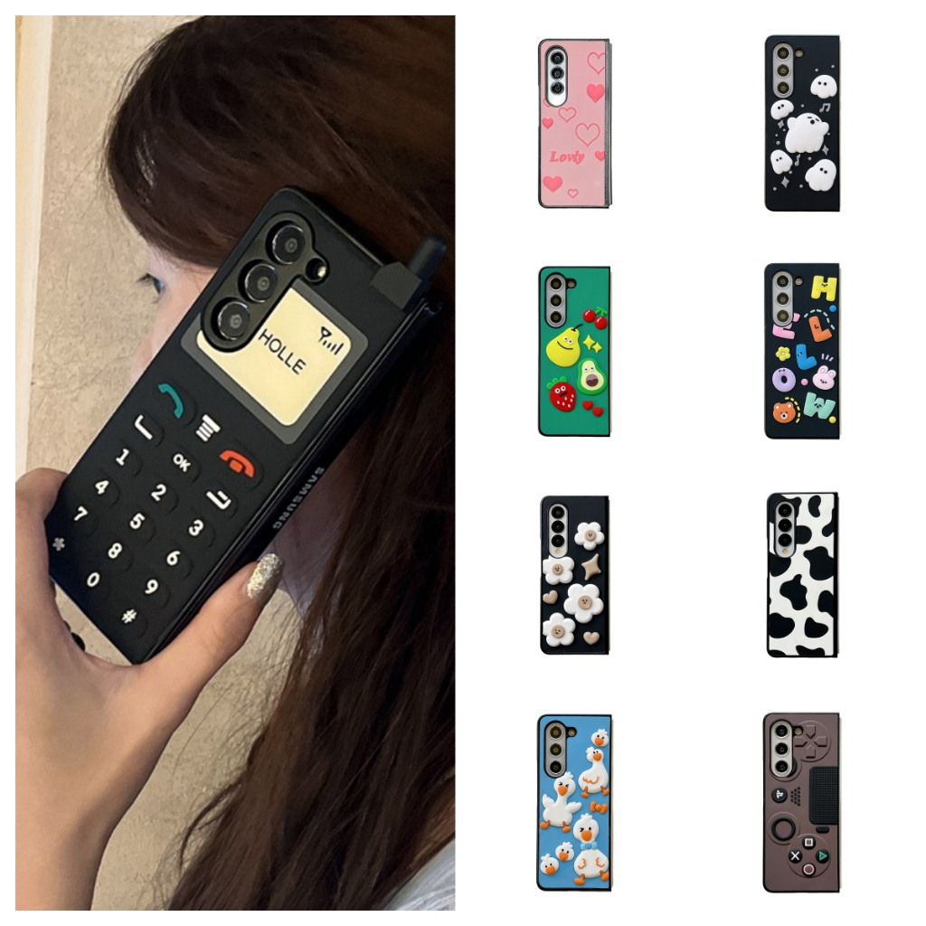คู่ความงาม 3D Retro Vintage สําหรับ Samsung Galaxy Z Fold8Ultra 7 6 การออกแบบการ์ตูน Hard PC รูปแบบ Z Fold6 Fold7 Fold8Ultra เชือกเส้นเล็กเคสโทรศัพท์