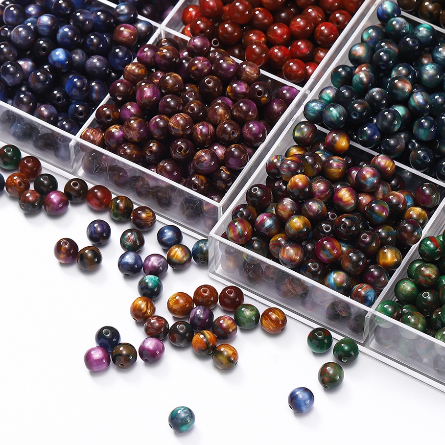 ลูกปัดเรซินโอปอล2สี  8-10มม. 10-50ชิ้น สำหรับDIYเครื่องประดับ งานฝีมือ