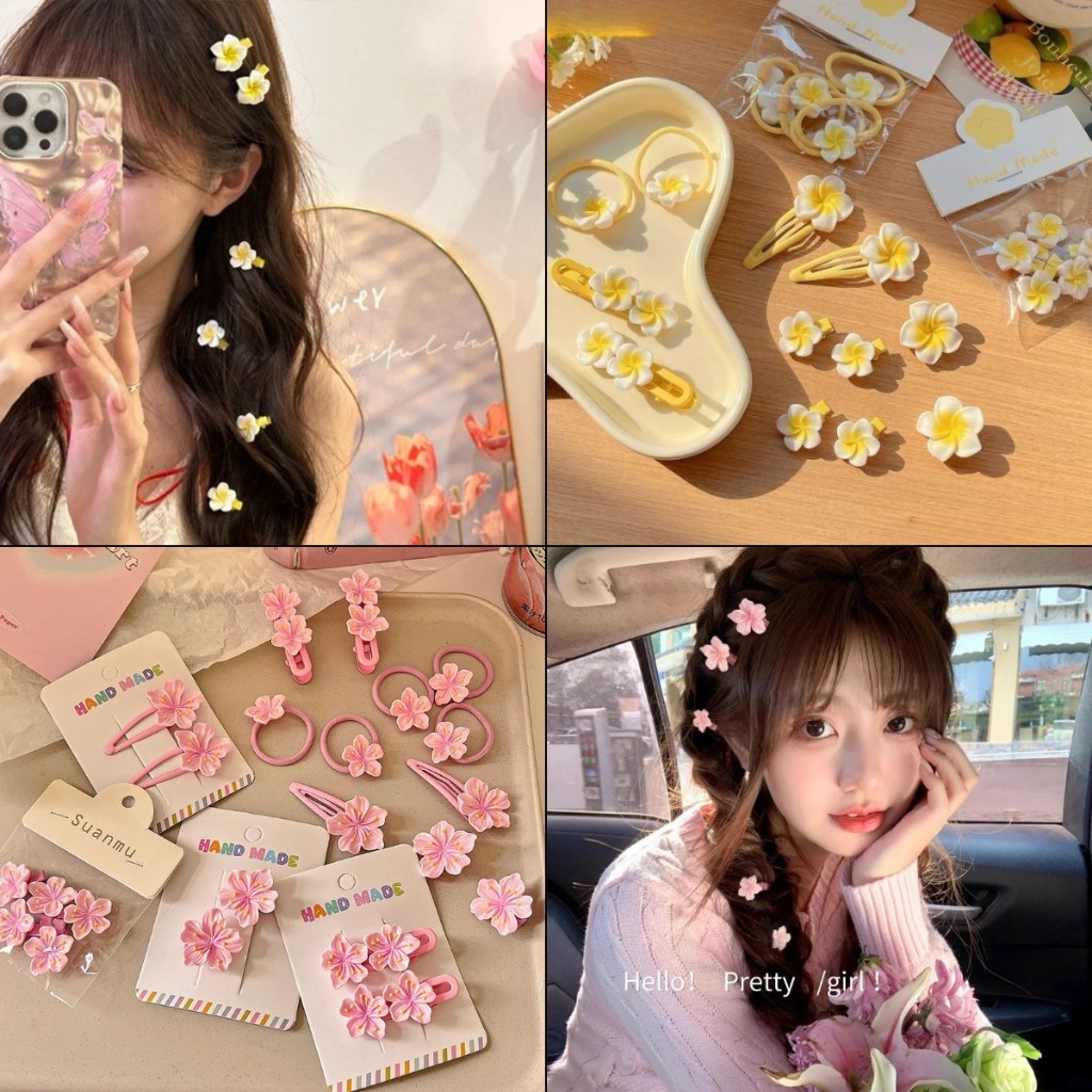 Jojo COCO สีชมพู Cherry Blossom Frangipani ดอกไม ้ Hairpin สําหรับผู ้ หญิงหวานและน ่ ารัก Headdress