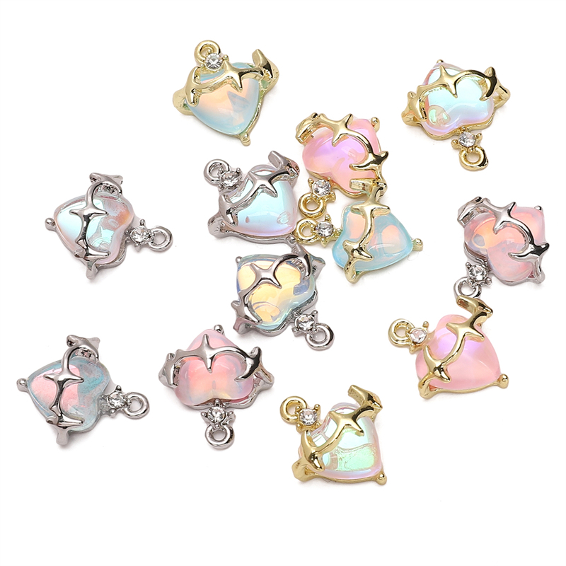 จี้หัวใจแก้วสี 14x17mm สำหรับ DIY งานเครื่องประดับทำสร้อยคอ สร้อยข้อมือ และต่างหู