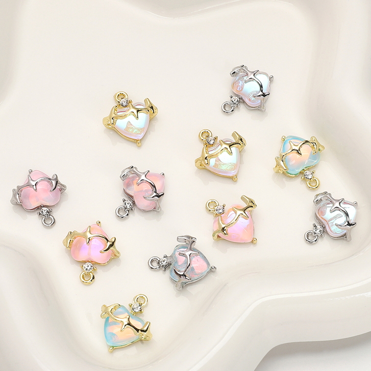 [14x17 มม.] Stained Glass Heart จี้โลหะผสม Love-Shaped Charm DIY จี้สําหรับเครื่องประดับ DIY Craft ทําสร้อยคอสร้อยข้อมือต่างหูอุปกรณ์เสริม