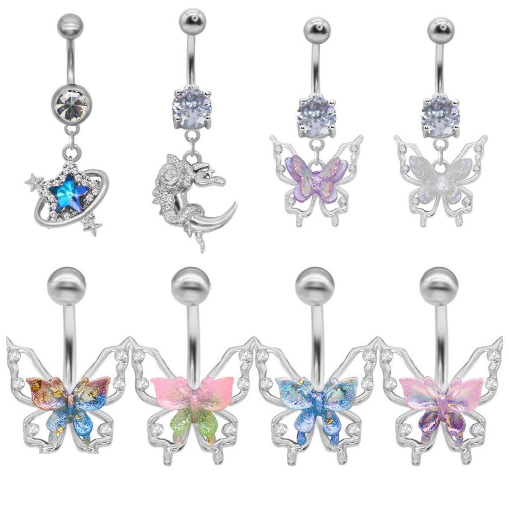 （คลังสินค้าไทย）เครื่องประดับ จิวสะดือ ริบบิ้นโบว์ สเตนเลส ประดับกลิตเตอร์ พลอยเทียม หวานแหวว 1 ชิ้นฤดูร้อนสงกรานต์ - รูปที่ 2