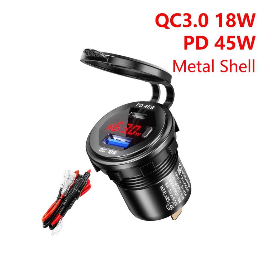 สําหรับรถบรรทุกเรือ RV Bus รถจักรยานยนต์ 45W PD Type-C QC3.0 USB Car Charger ซ็อกเก็ต 12/24V Fast Ch