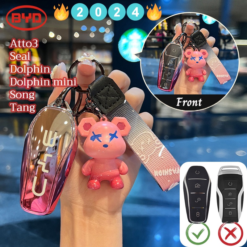 Byd Atto2 shark sealion 6 M6 ฝาครอบกุญแจรถ BYD Atto3/ซีล/dolphin/dolphin mini เคสกุญแจพวงกุญแจหมี 2024 ไล่ระดับสีล่าสุด