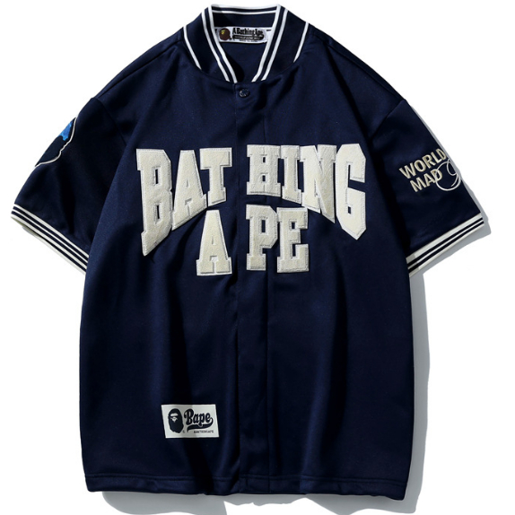 New BAPEe men's and women's casual cardigan baseball jersey short sleeved T Shirt