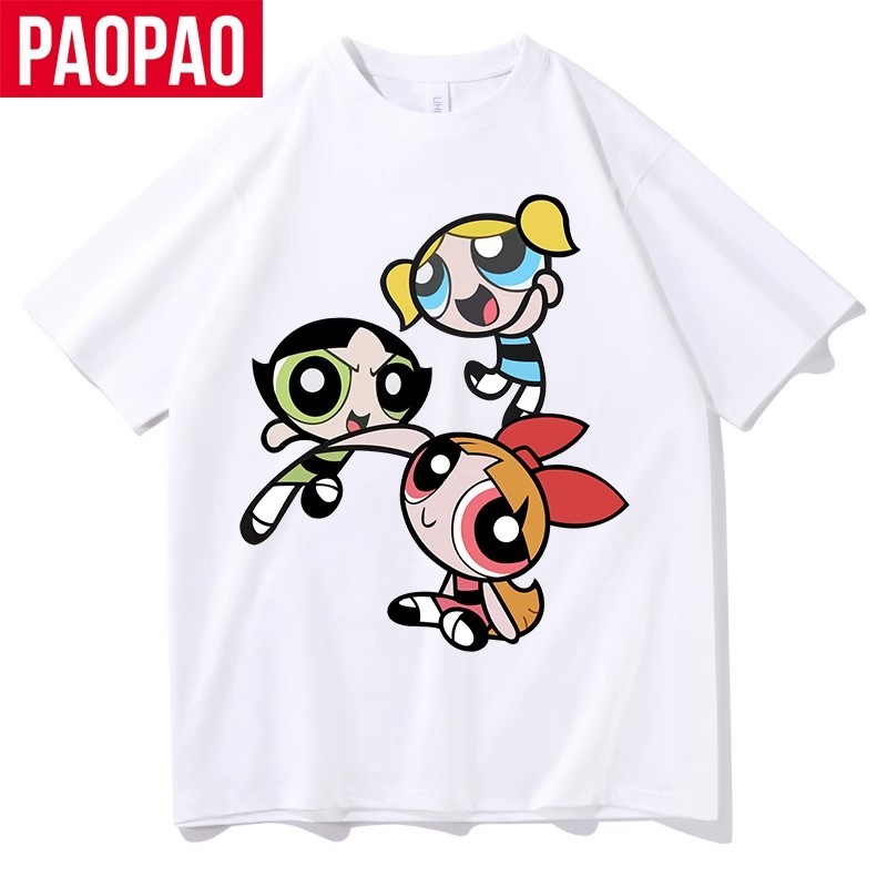 Uniqlo Bubble Mart Flying Little Police Officer อเมริกัน Retro หลวมแฟชั ่ นแบรนด ์ เสื ้ อยืดแขนสั ้ นคู ่ หญิง