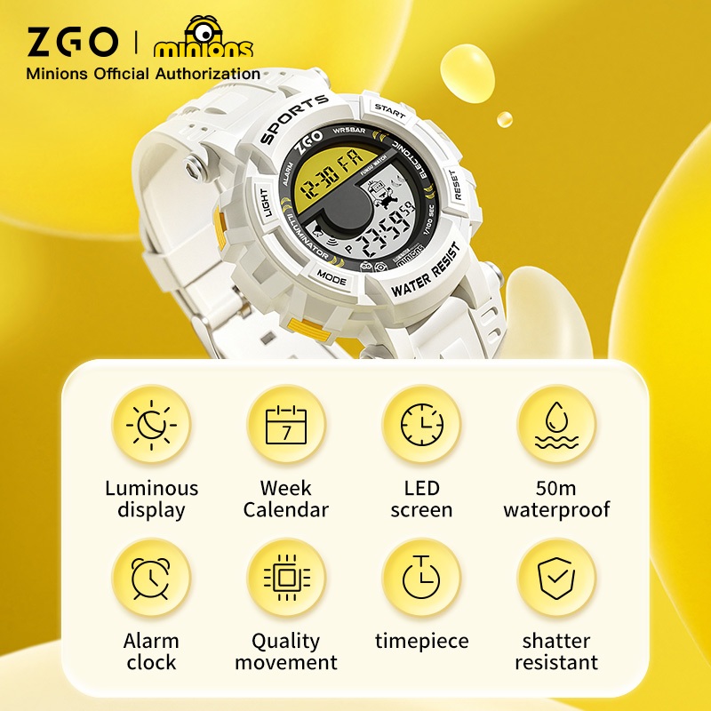 ZGO x Minions นาฬิกาเด็ก กันน้ำลึก100% นาฬิกาปลุก ปฏิทิน นาฬิกาเด็กผู้ชาย ของขวัญสำหรับเด็ก 890
