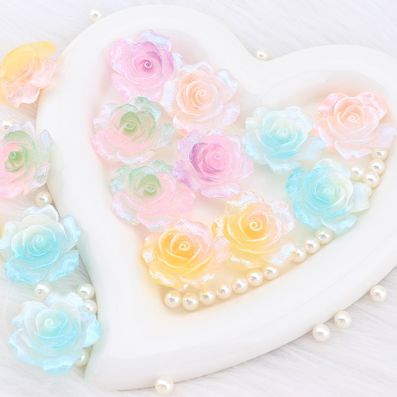 กิ๊บติดผมเรซิ่น รูปดอกกุหลาบ เรืองแสงกลางคืน สีชมพู สําหรับตกแต่งเคสโทรศัพท์ DIY 10 ชิ้น ต่อชุด