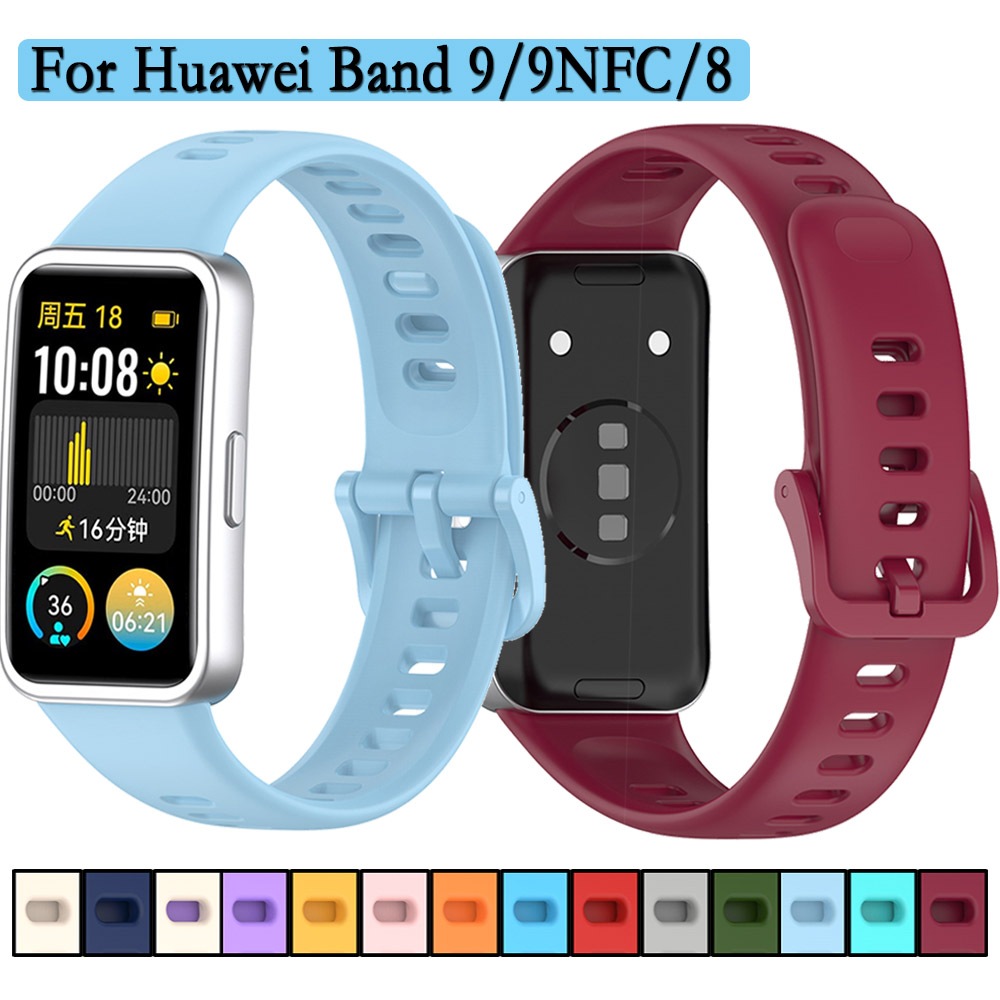 สําหรับ Huawei Band 9/ 9NFC ซิลิโคนนุ ่ มกีฬายางสายนาฬิกา 2 Clasps สีเดียวกันหัวเข ็ มขัด Correa สําหรับ Huawei Band 8/ 8NFC