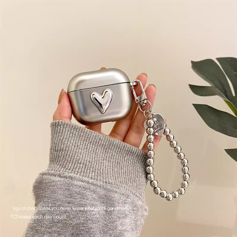 หรูหราชุบเงินกรณีหัวใจจี ้ สร ้ อยข ้ อมือสําหรับ Airpods 3 Pro หูฟังกล ่ องกันกระแทกกระเป ๋ าสําหรับ Airpod 1 2 ฝาครอบ