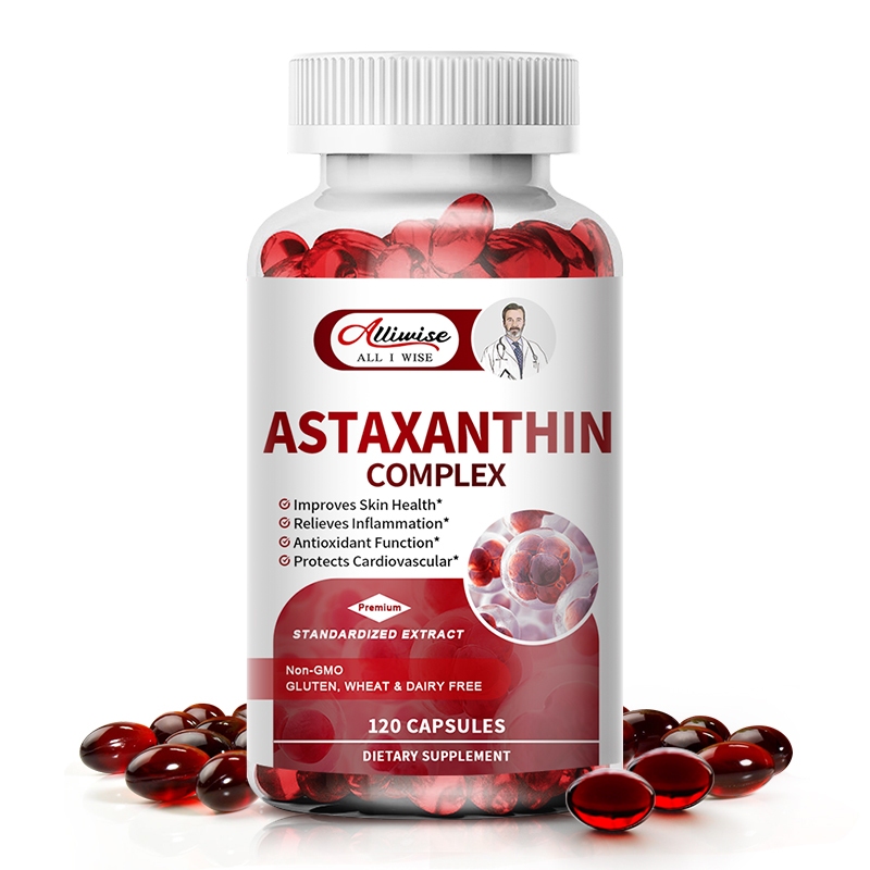 Alliwise Astaxanthin แคปซูล 10 มก . พร ้ อมน ้ ํามันปลาสําหรับสารต ้ านอนุมูลอิสระตามธรรมชาติ , ปรับปรุงสุขภาพผิว , สุขภาพตา , บรรเทาอาการอักเสบ