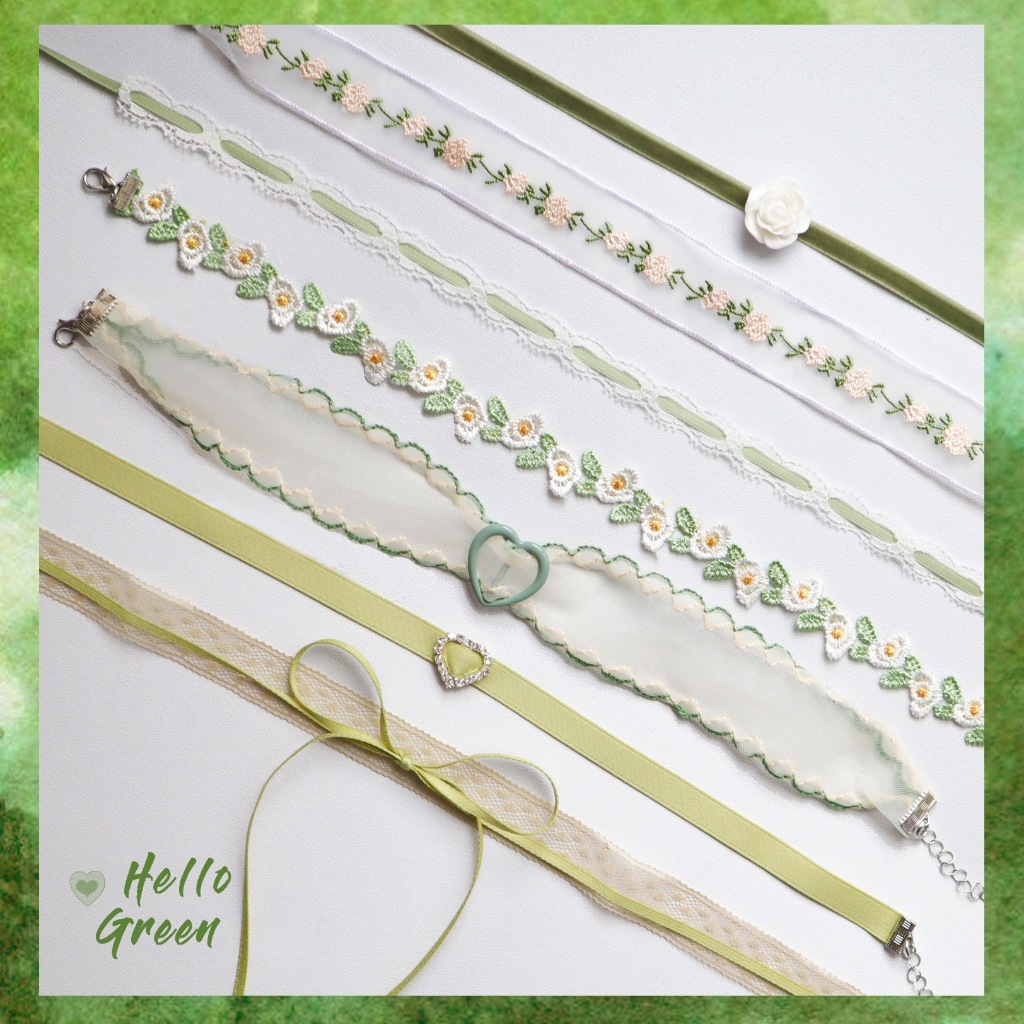 ใหม ่ สีเขียวคอลเลกชันดอกไม ้ Neckband หัวใจโบว ์ Choker แฟชั ่ นคอสร ้ อยคอแฟชั ่ นสําหรับผู ้ หญิง