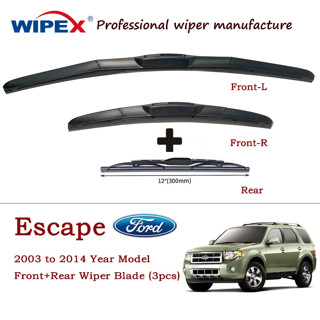 ชุดใบปัดน้ําฝน Ford Escape (หน้า/หลัง) สําหรับ 2003 ถึง 2014 ปี Car Window Wiper จาก Kuapo Wixr (ประเภทไฮบริดดั้งเดิมพิเศษ+หลังเดิม) จาก wipex Wixr