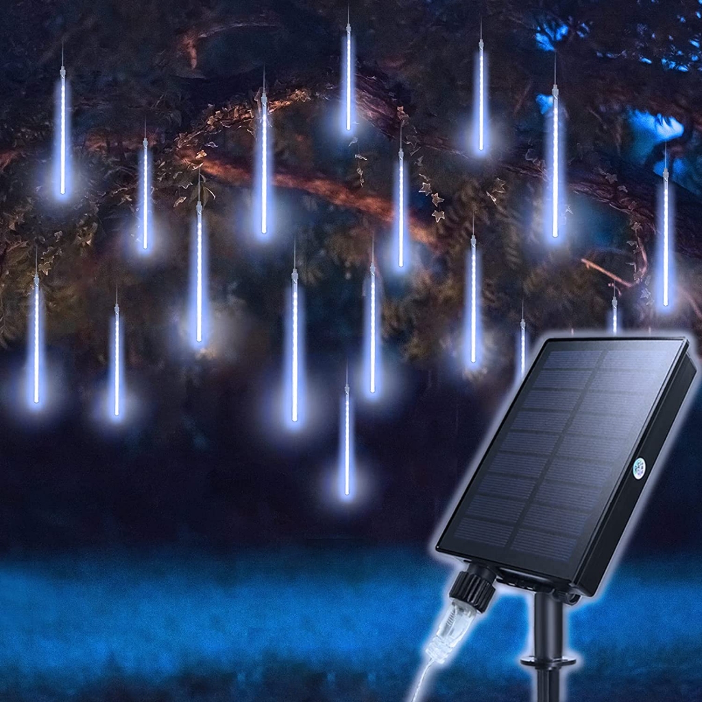 กลางแจ้งฝนดาวตกพลังงานแสงอาทิตย์ไฟคริสต์มาส 50cm*10 แสงสว่าง 360 Led แผงโซลาร์เซลล์ขนาดใหญ่ แขวนโคมไฟสวนต้นไม้เทศกาลพรรคไฟตกแต่ง